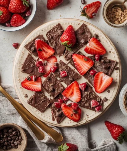 Easy Chocolate Strawberry Yogurt Bark (Healthy Dessert)