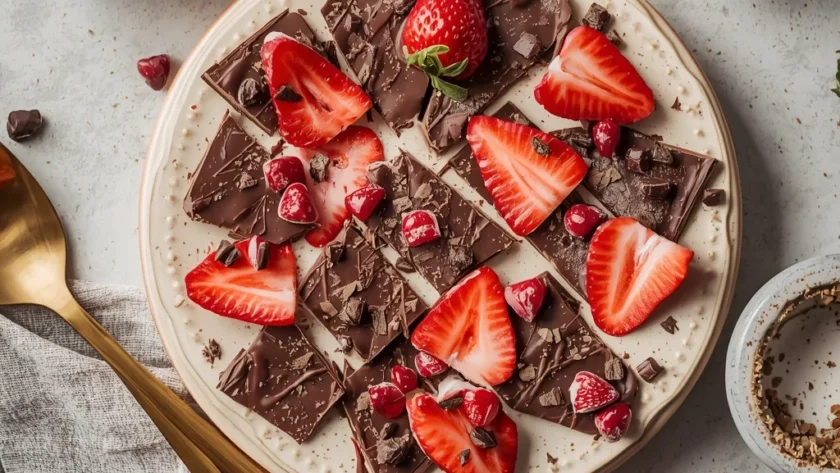 Easy Chocolate Strawberry Yogurt Bark (Healthy Dessert)