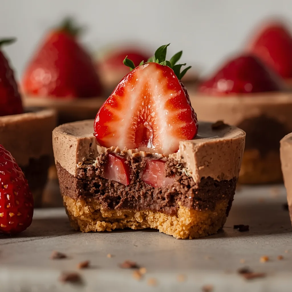 No-Bake Chocolate Strawberry Cheesecake Cups - recipe card