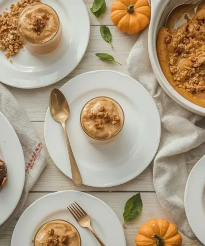 Easy 3-ingredient Thanksgiving desserts including pumpkin mousse, pecan clusters, apple dump cake and macaroons
