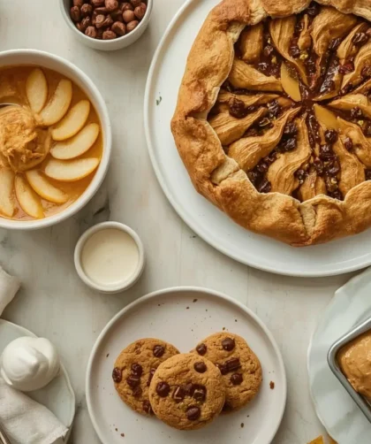 Simple 4-ingredient Thanksgiving desserts with pumpkin dip, pear galette, bark, palmiers and cookies