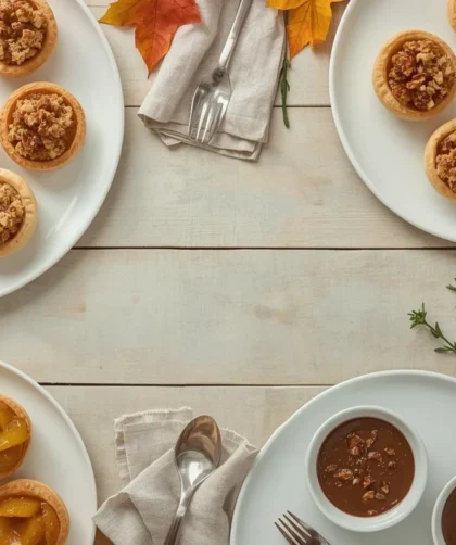 Air fryer Thanksgiving desserts with apple hand pies, mini pumpkin pies, baked apples and pecan pie bites