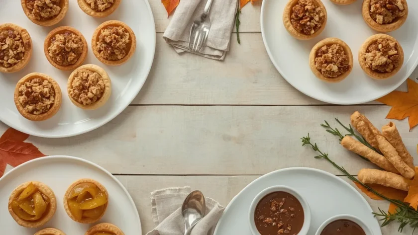 Air fryer Thanksgiving desserts with apple hand pies, mini pumpkin pies, baked apples and pecan pie bites