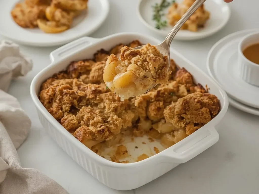Apple brown betty with buttery breadcrumbs and spiced apples