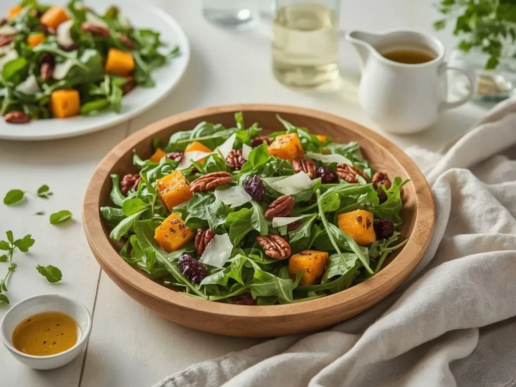 Roasted butternut squash salad with arugula, cranberries and pecans