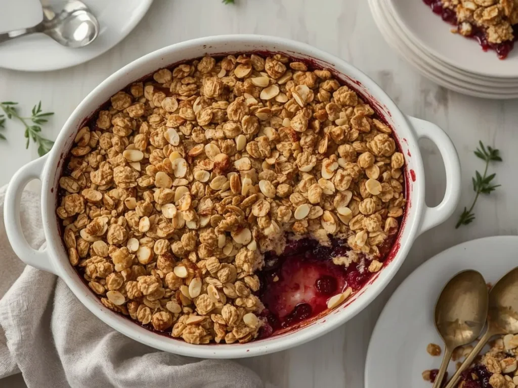 Cherry almond crisp with oat almond topping