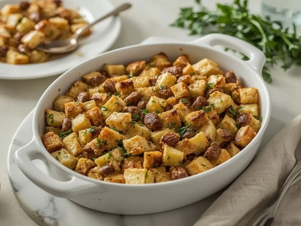 Chicken sausage and fennel stuffing with golden top