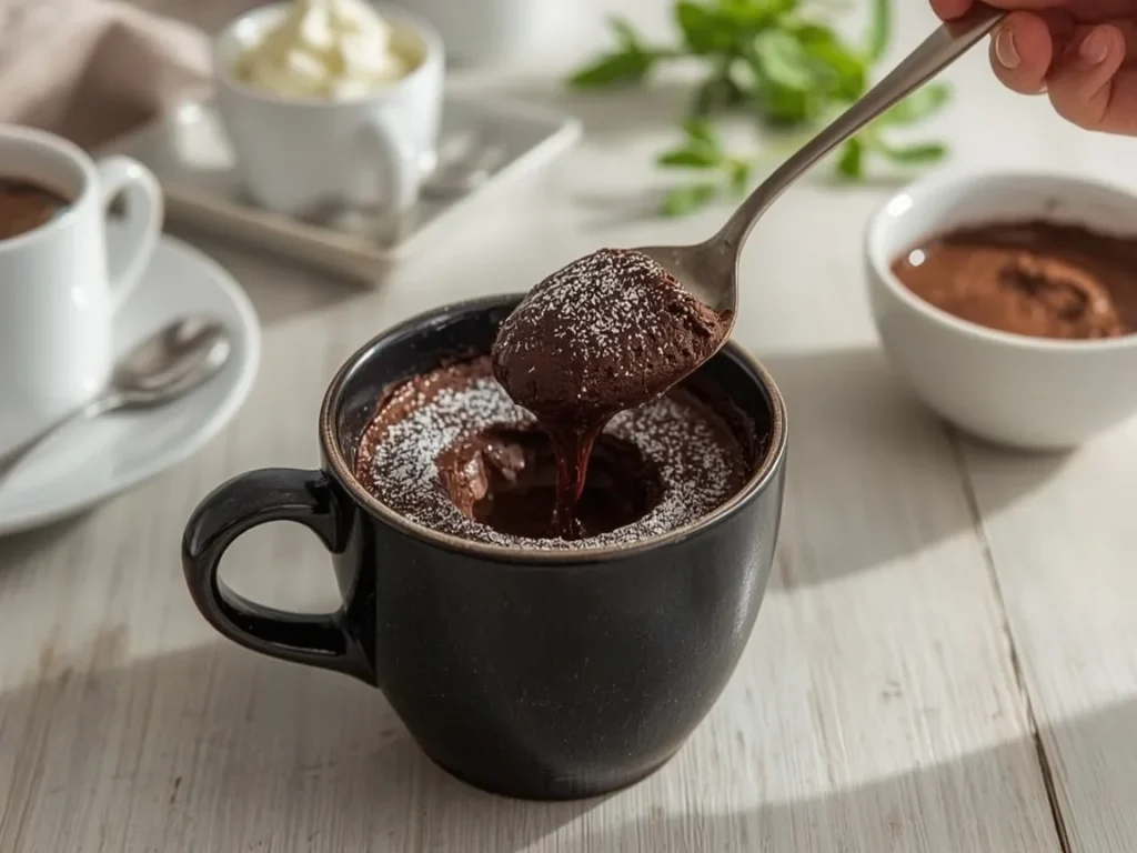 Chocolate lava mug cake with a molten center