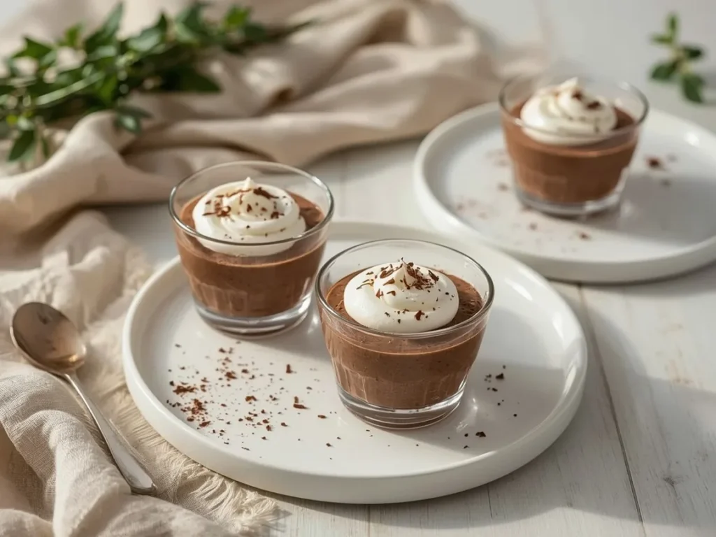 Chocolate mousse cups with cinnamon whipped cream