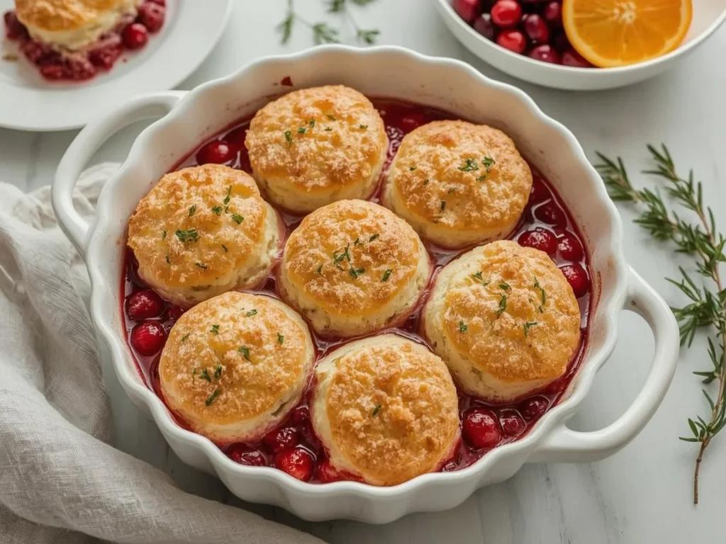 Cranberry orange cobbler with golden biscuit topping