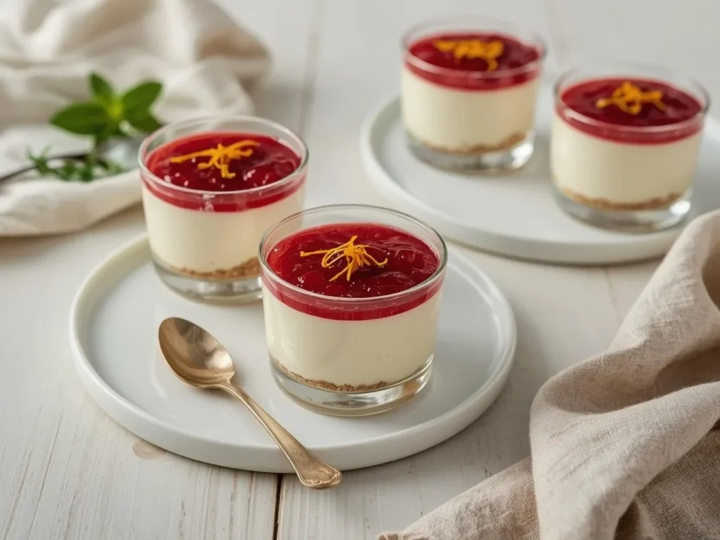 Cranberry orange no-bake cheesecake cups with cranberry sauce topping