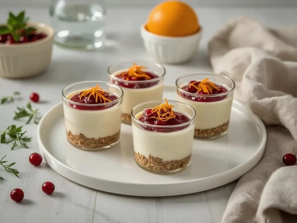 Cranberry orange cheesecake cups with cranberry topping