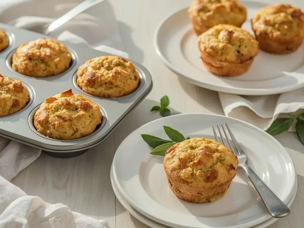 Crispy individual stuffing muffins with golden tops