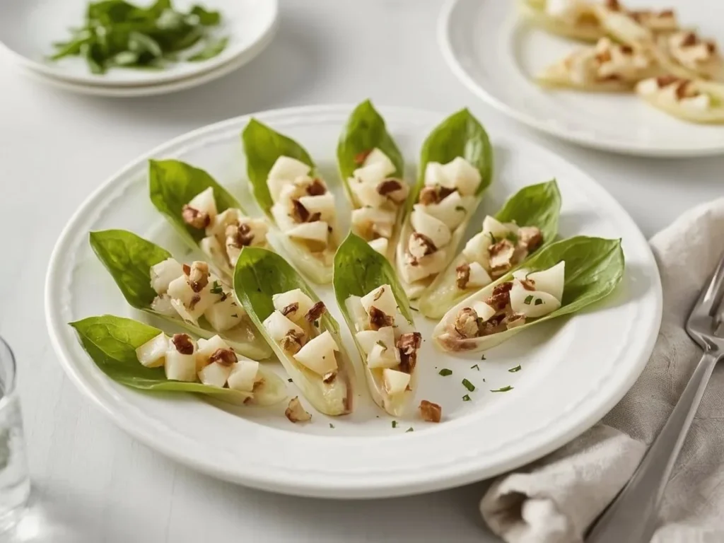 Endive spears with pear, manchego and hazelnuts