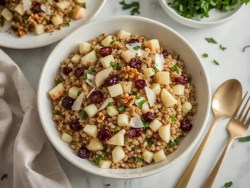 Farro salad with apples, dried cherries and parmesan