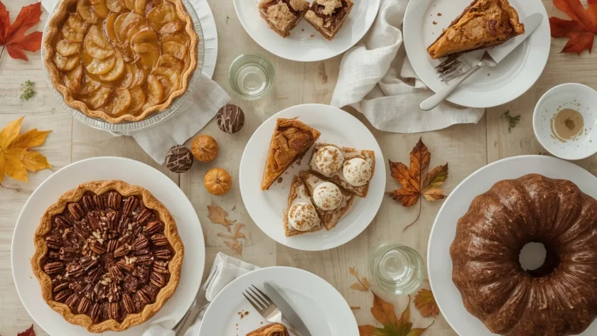 Freezer-friendly Thanksgiving desserts with apple pie, pumpkin bread, pecan bars, ice cream pie and Bundt cake