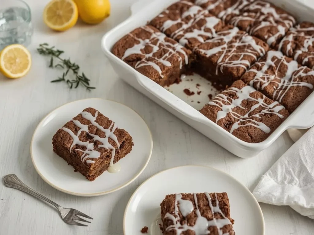 Gingerbread cake squares with lemon glaze