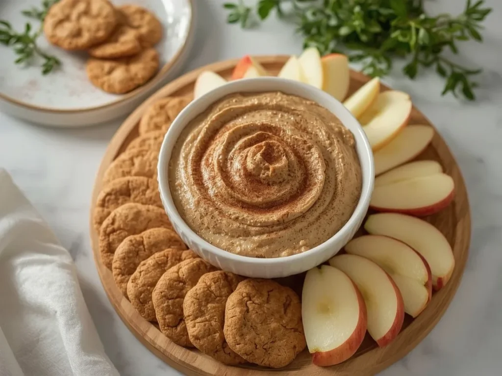 Gingerbread dip with gingersnaps and apple slices