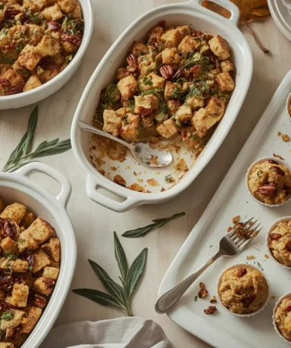 Stuffing recipes including herb stuffing, cornbread stuffing, wild rice stuffing and stuffing muffins