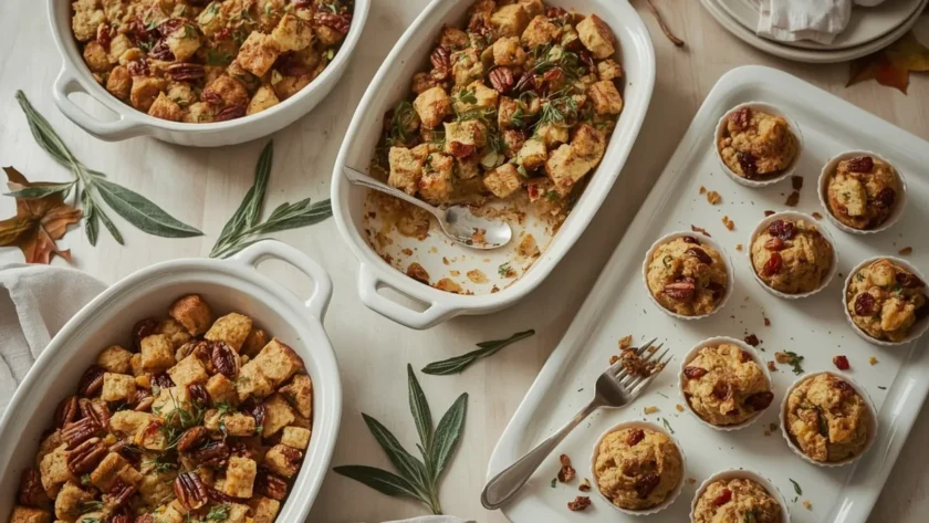 Stuffing recipes including herb stuffing, cornbread stuffing, wild rice stuffing and stuffing muffins