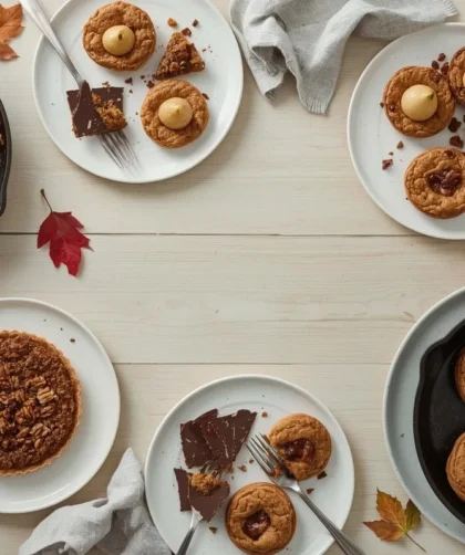 Last-minute Thanksgiving desserts with skillet apple crisp, pear tart, blondies, skillet cookie, hand pies and bark