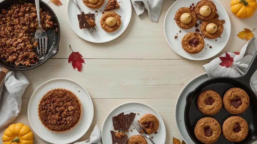 Last-minute Thanksgiving desserts with skillet apple crisp, pear tart, blondies, skillet cookie, hand pies and bark