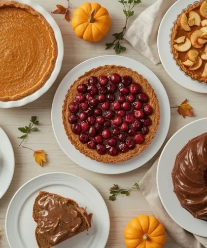 Make-ahead Thanksgiving desserts with pumpkin pie, apple pie, cranberry tart, gingerbread Bundt and pumpkin roll