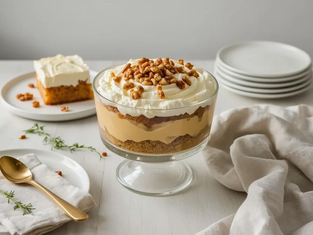 Maple butterscotch trifle with toffee bits and walnuts