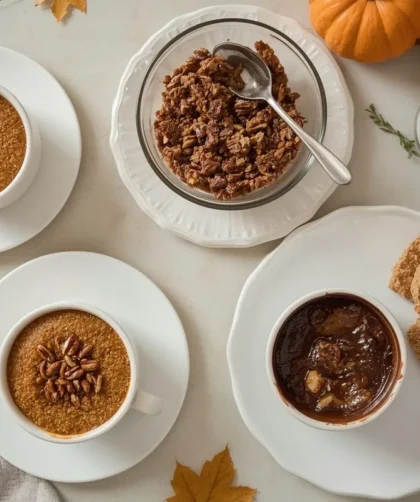 Quick microwave Thanksgiving desserts with mug cakes, apple crisp, pecan brittle, fudge and caramel sauce