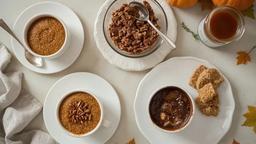 Quick microwave Thanksgiving desserts with mug cakes, apple crisp, pecan brittle, fudge and caramel sauce