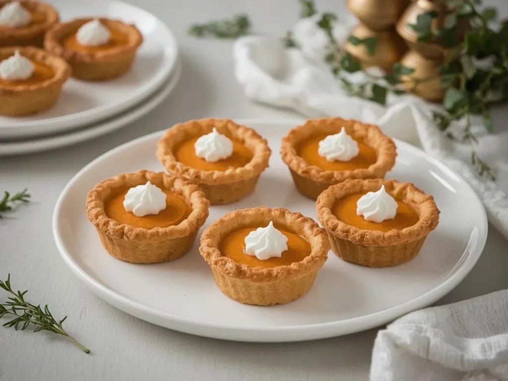 Mini sweet potato pies with crimped crusts and whipped cream