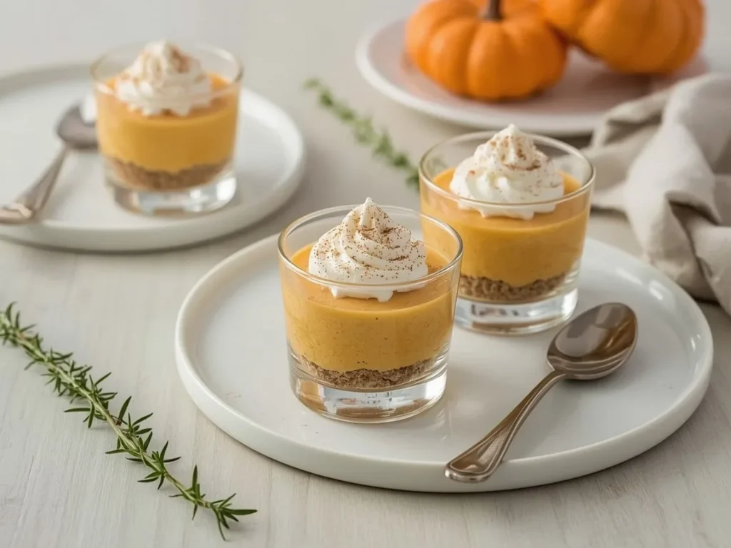 No-bake pumpkin cheesecake cups with graham crumbs and whipped cream