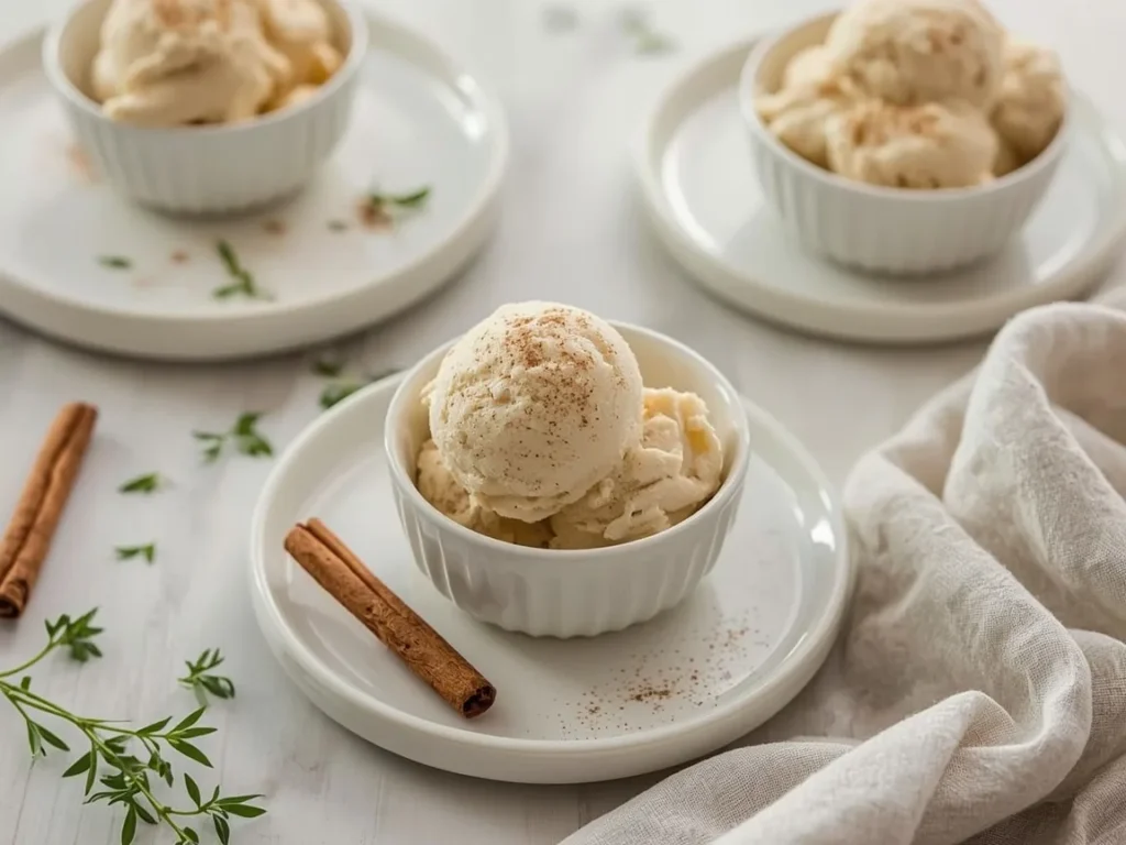 No-churn cinnamon ice cream scoops dusted with cinnamon
