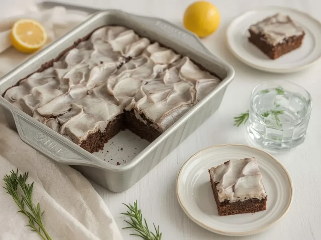 Gingerbread cake with lemon glaze cut into squares