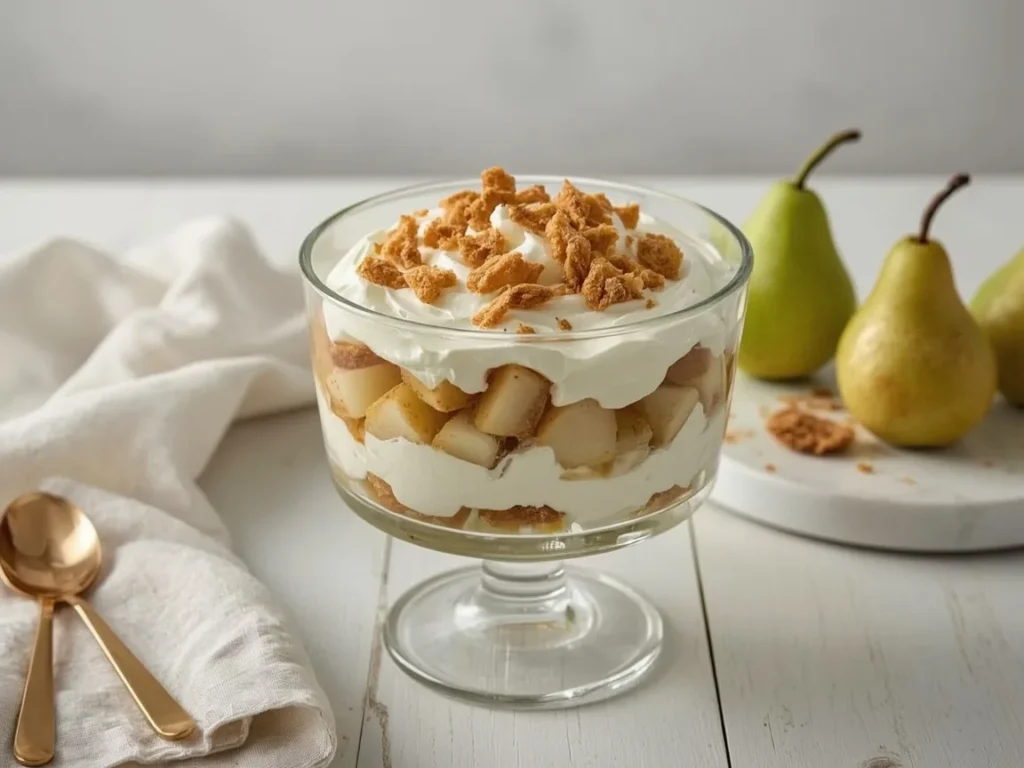 Pear ginger trifle with poached pears and mascarpone cream