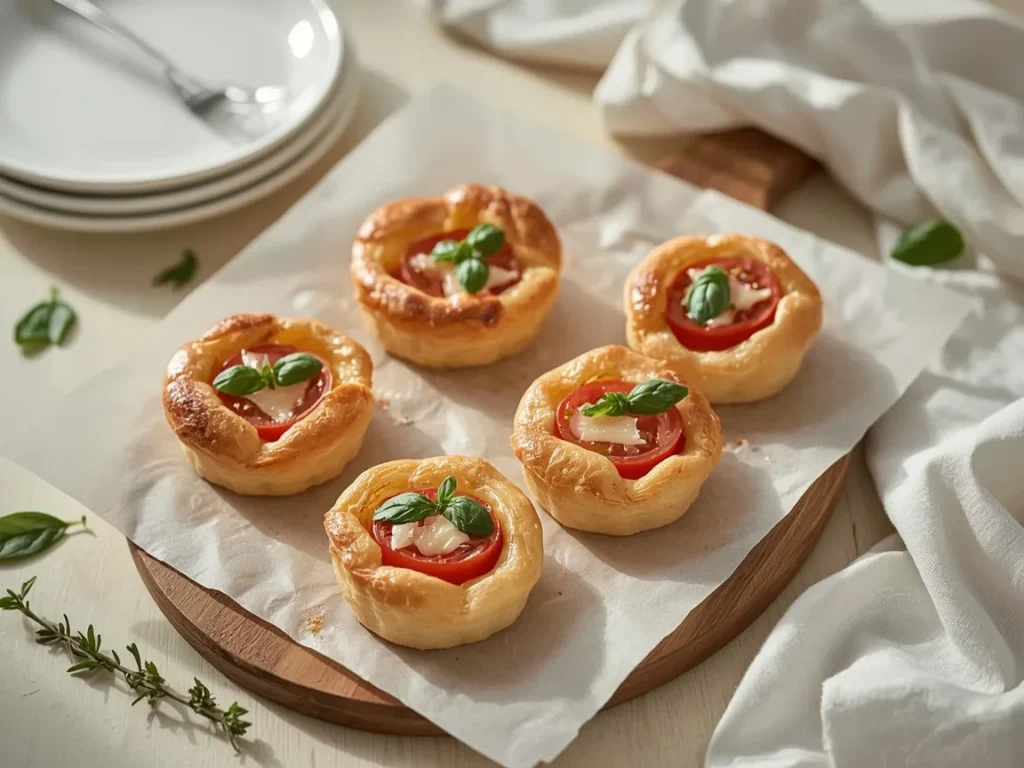 Mini puff pastry tomato tarts with Parmesan and basil