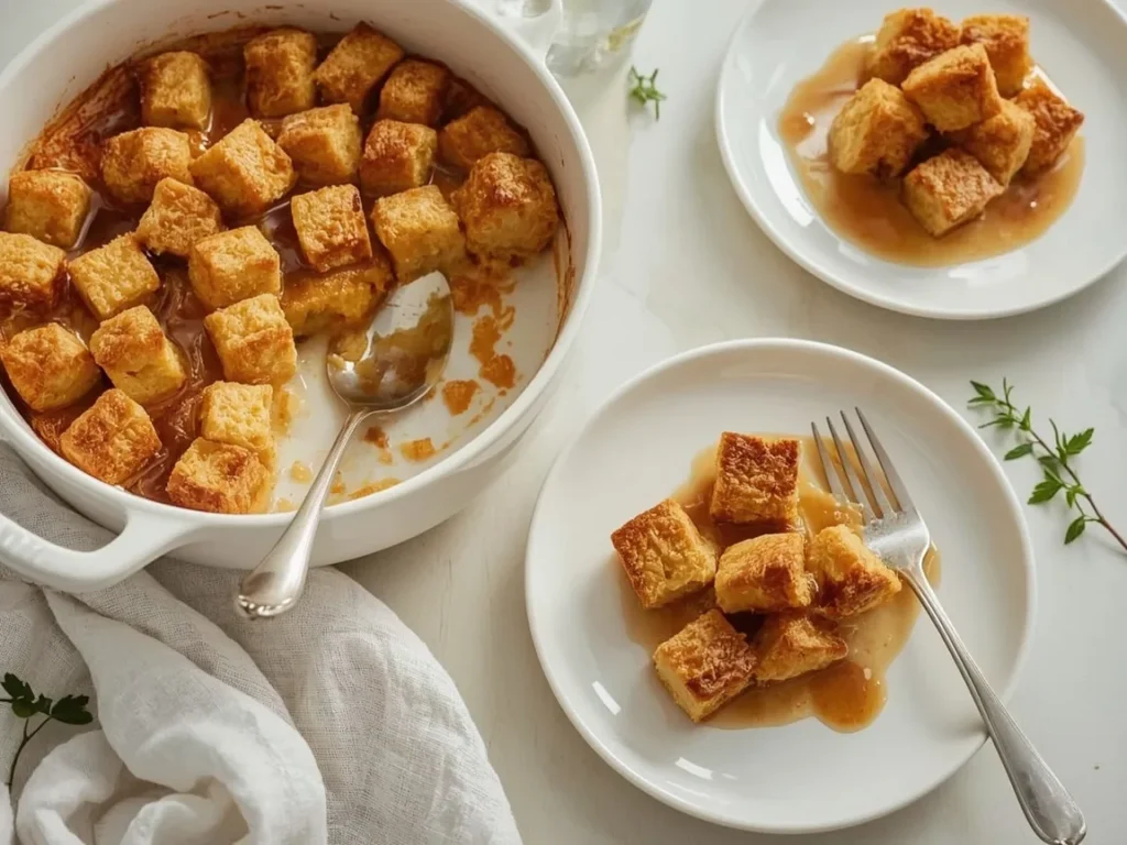 Pumpkin bread pudding with caramel sauce