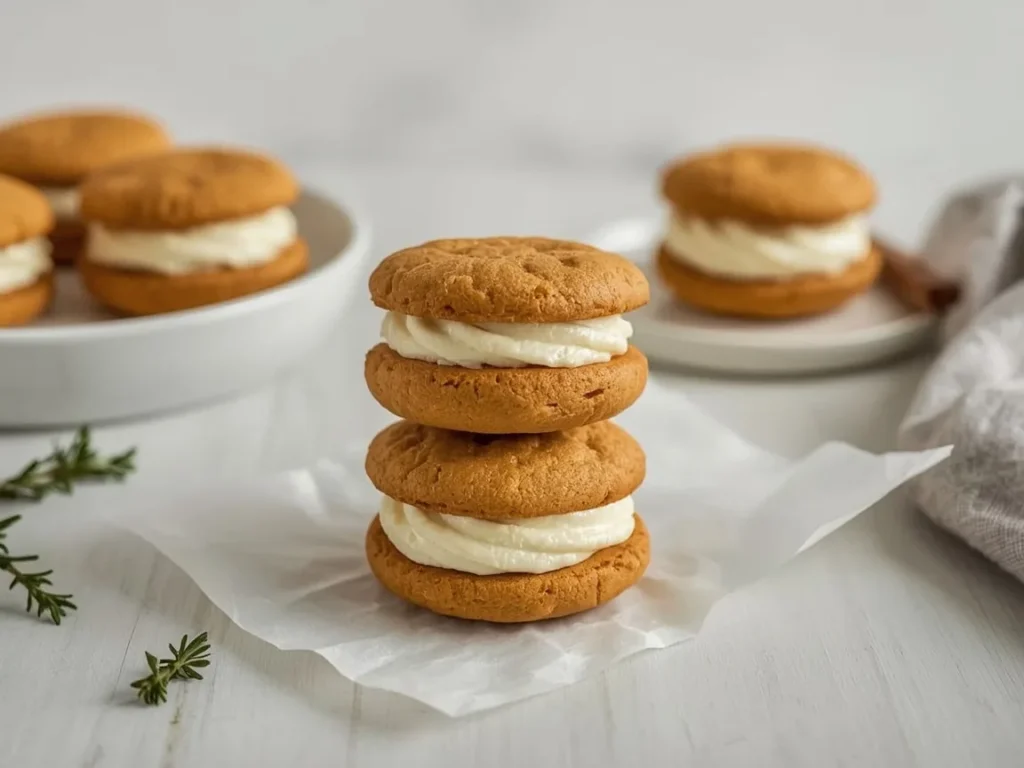 Pumpkin whoopie pies with cream cheese filling