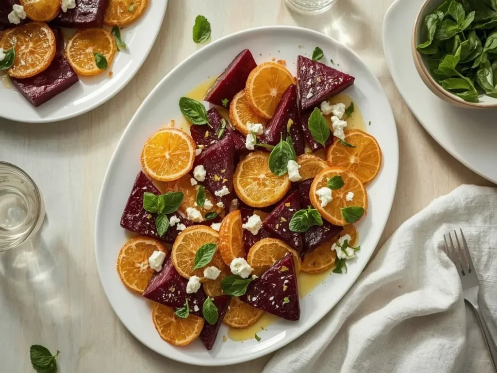 Roasted beet and orange salad with feta and mint
