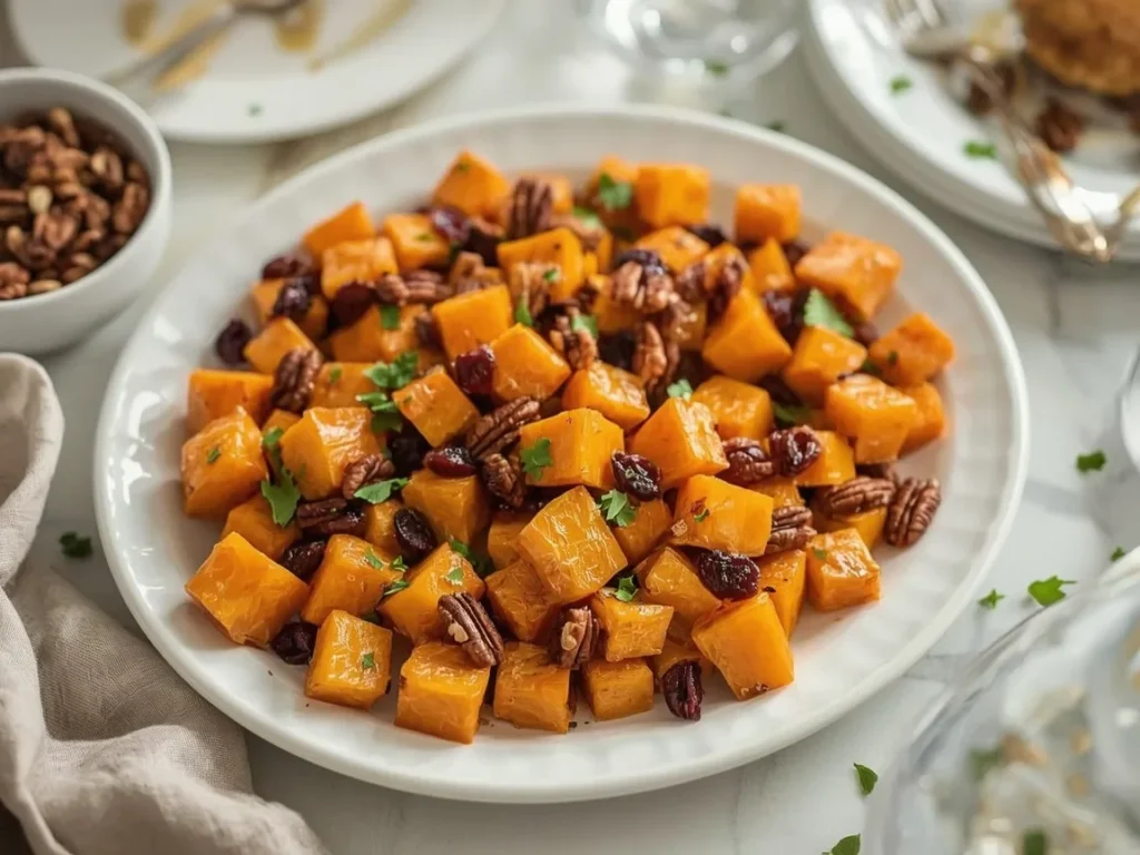 Roasted butternut squash with cranberries and pecans