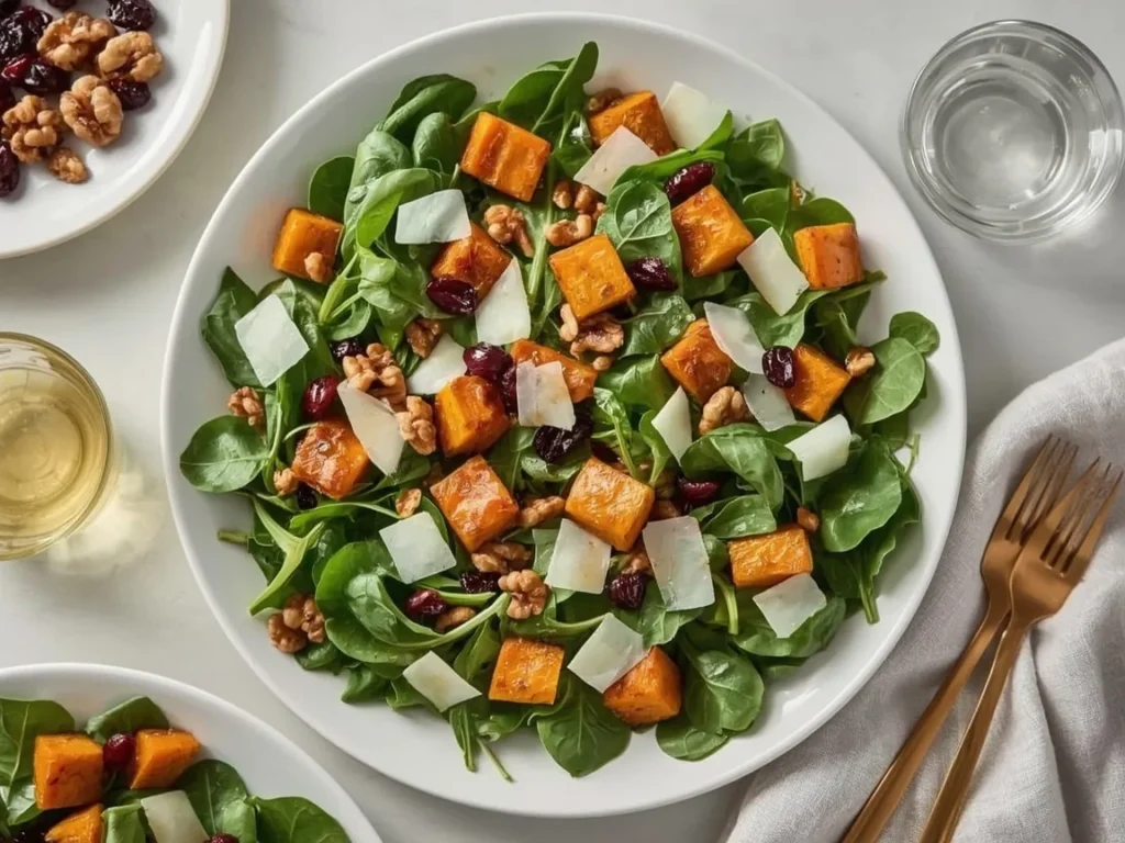Roasted butternut squash salad with cranberries, walnuts and parmesan