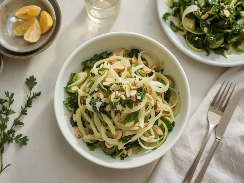 Shaved Brussels sprouts and kale salad with almonds and parmesan