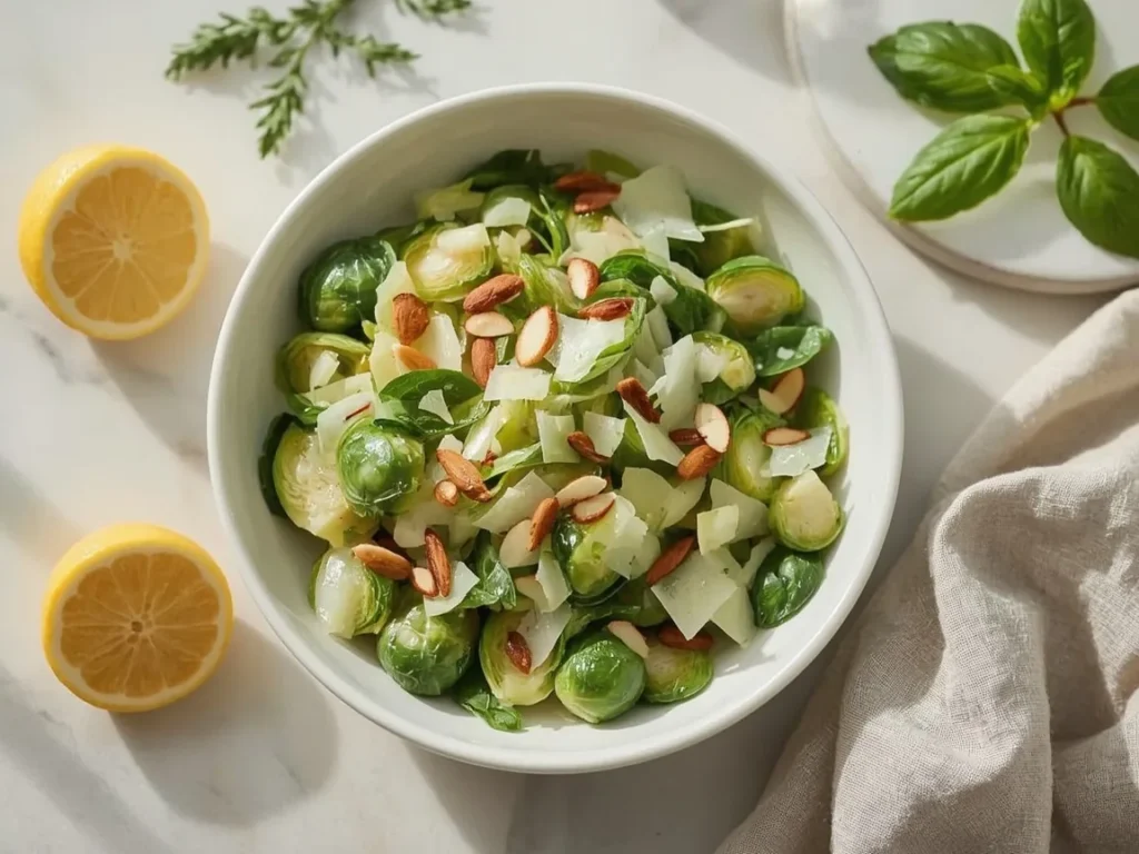 Shaved Brussels sprouts salad with parmesan and almonds