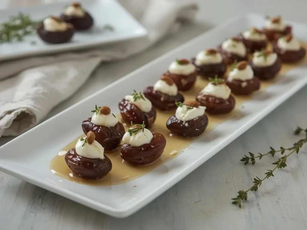 Medjool dates stuffed with goat cheese and almonds drizzled with honey