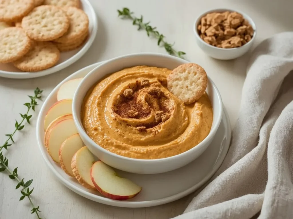Sweet potato pie dip with cinnamon and vanilla wafers