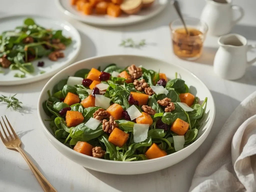 Roasted butternut squash salad with warm cider vinaigrette