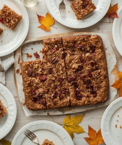 Thanksgiving dessert bars including pumpkin pie bars, pecan pie bars, apple crumb bars and cranberry bars