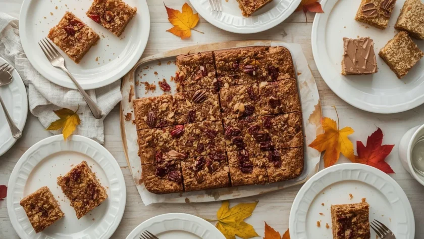 Thanksgiving dessert bars including pumpkin pie bars, pecan pie bars, apple crumb bars and cranberry bars