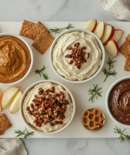 Thanksgiving dessert dips with apple slices, gingersnaps and graham crackers