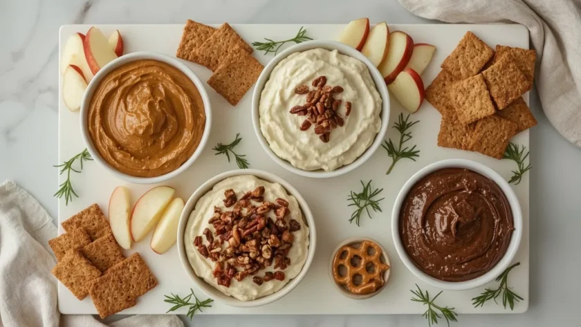Thanksgiving dessert dips with apple slices, gingersnaps and graham crackers